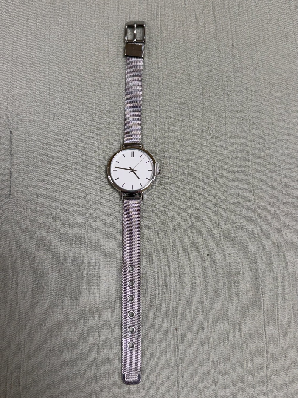 Classic Silver Mesh Watch - Minimal White Dial